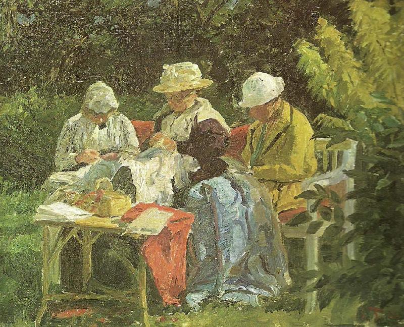 Laurits Tuxen kunstnerens anden hustru med nina og yvonne i haven pa skagen oil painting picture